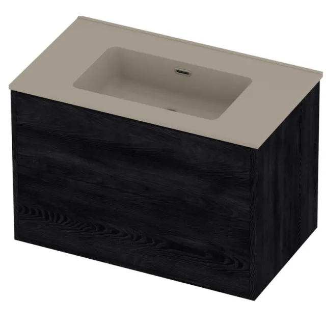 Proline Tribute Badmeubelset Porselein Elegant In Kader 80x46x54 cm Mat Crème Cotton Black Oak Eiken