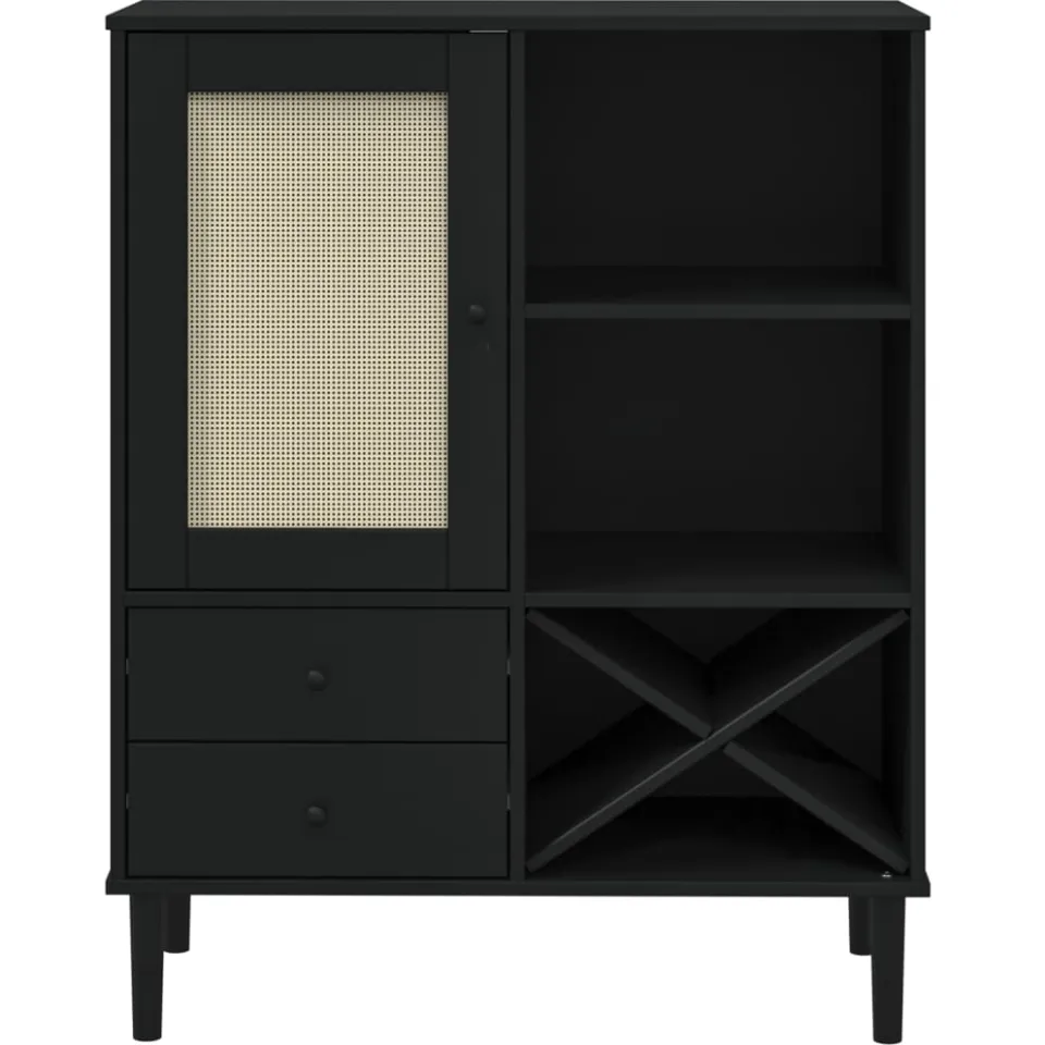 vidaXL Hoge kast SENJA 90x40x112 cm rattan look grenenhout zwart