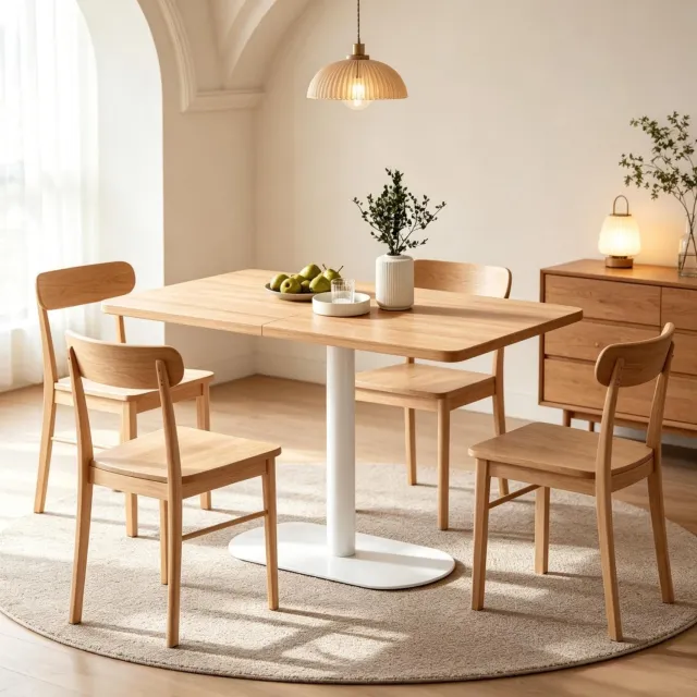 CHICFURN Eettafel - 6 personen - centrale tafelvoet - rechthoekig - eiken en wit
