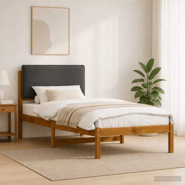 vidaXL Bedframe met gestoffeerd hoofdbord Naturel en donkergrijs Tan