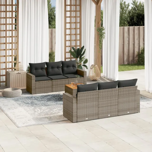 vidaXL 7-delige Loungeset met kussens poly rattan grijs, foto 2