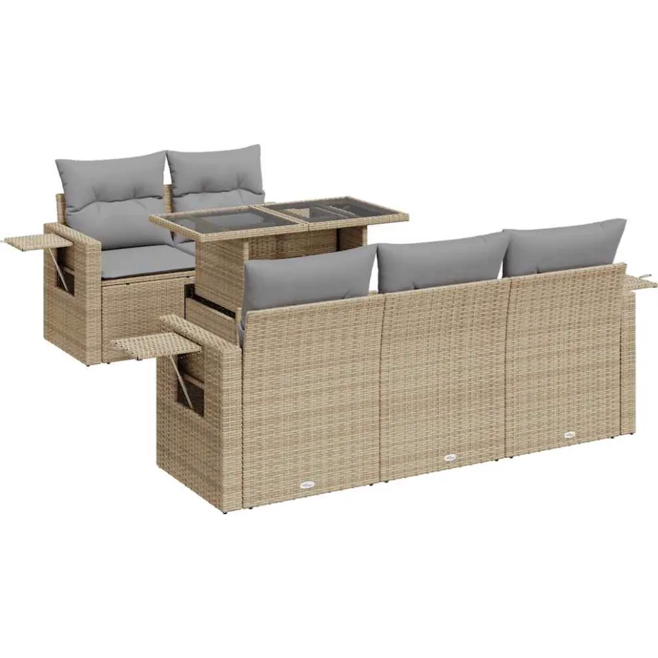vidaXL 6-delige Loungeset met kussens poly rattan beige, foto 3