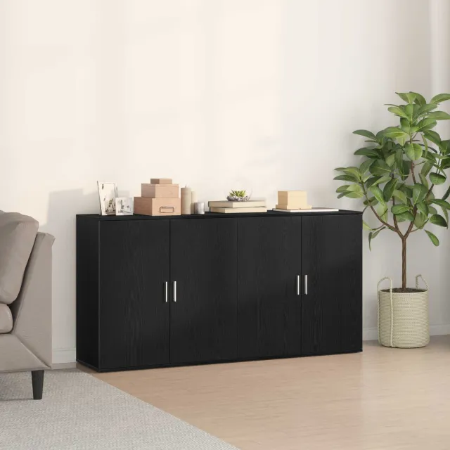 vidaXL Dressoir 2 st Zwart Eiken 79 x 38 x 80 cm Bewerkt hout, foto 2