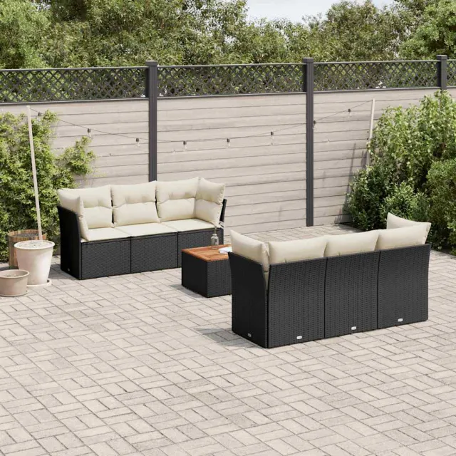 vidaXL 7-delige Loungeset met kussens poly rattan zwart, foto 2