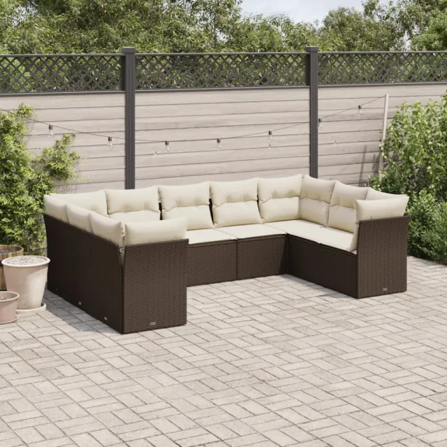 vidaXL 9-delige Loungeset met kussens poly rattan bruin, foto 2