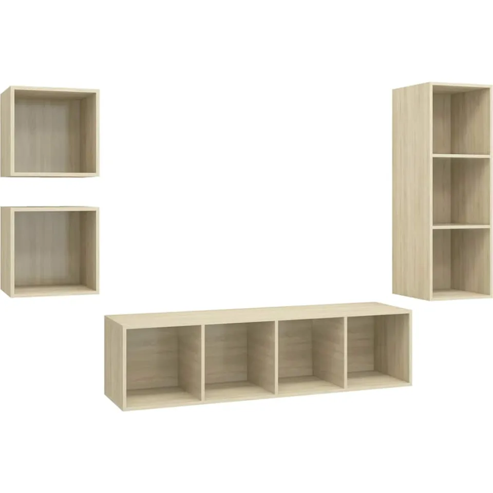 vidaXL 4-delige Tv-meubelset bewerkt hout sonoma eikenkleurig Bruin