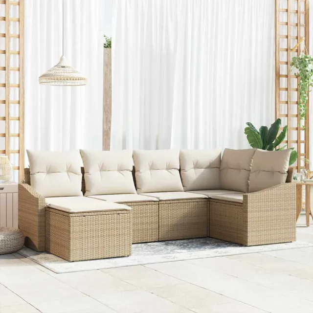 vidaXL Tuin Eetset 6 st Beige en Crème, foto 2