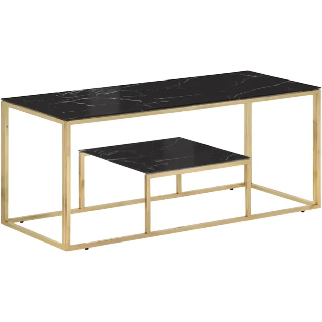 vidaXL Salontafel roestvrijstaal en gehard glas goudkleurig, foto 2