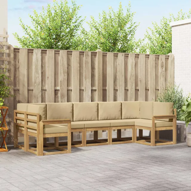 vidaXL Buiten bankenset 7 st 7-zits Wit en Beige