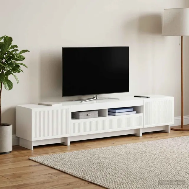 vidaXL 5-delige LED TV-kast Hoogglans Wit Bewerkt hout