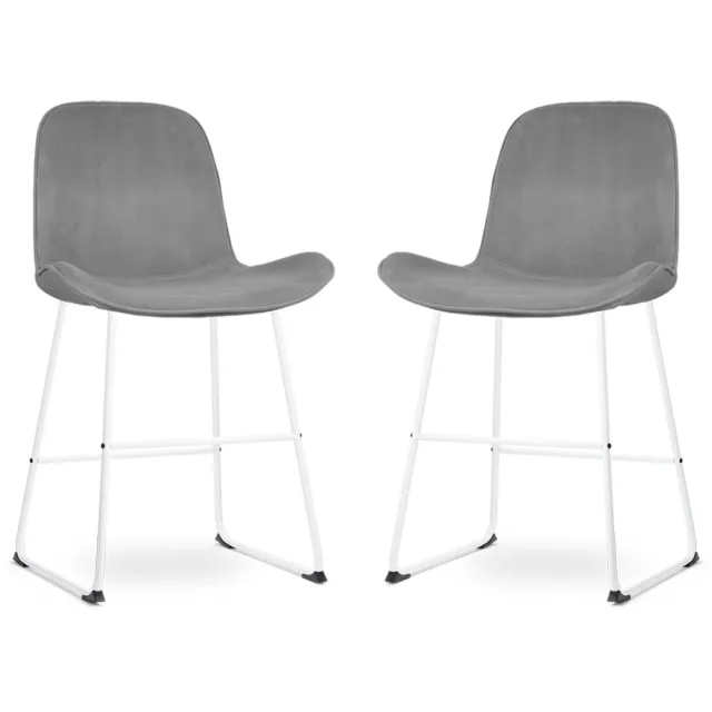 Nolon Nino-Fé Barkrukken Set van 2 Velvet Grijs - Wit Onderstel - 65 cm - Kookeiland - met Rugleuning - Velours
