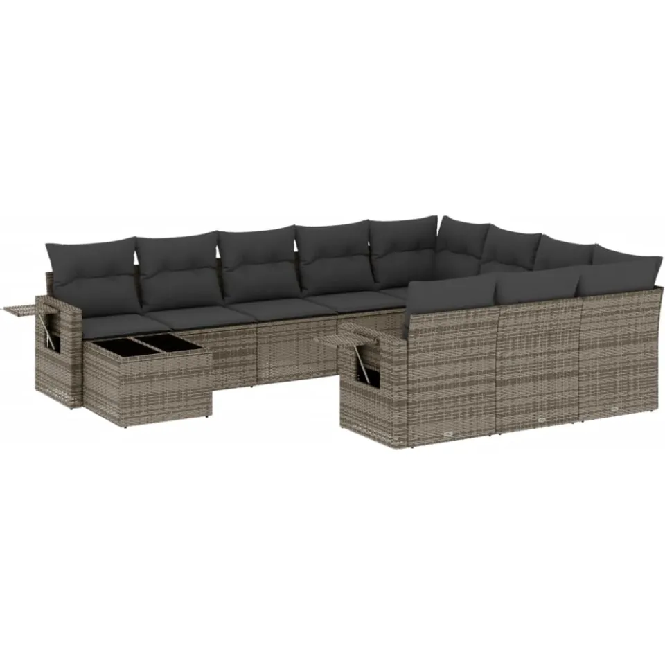 vidaXL 11-delige Loungeset met kussens poly rattan grijs, foto 3