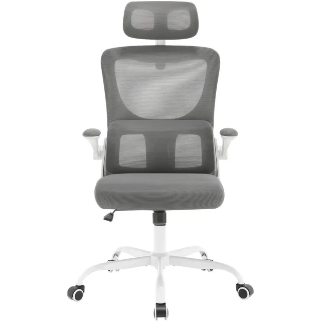 Klarven Bureaustoel Ergonomisch Grijs - Bureaustoel - Verstelbare Zithoogte en Hoofdsteun, Schommelfunctie, Mesh Rugleuning - B 62 x D 69,5 x H 116-123,5 cm