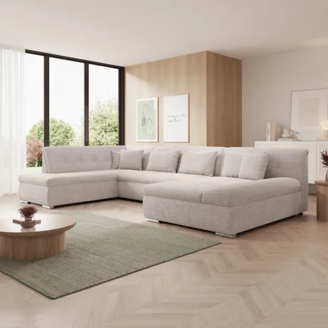 MEUBELLA Hoekbank Alberta XL - Beige - Ribstof - Rechts