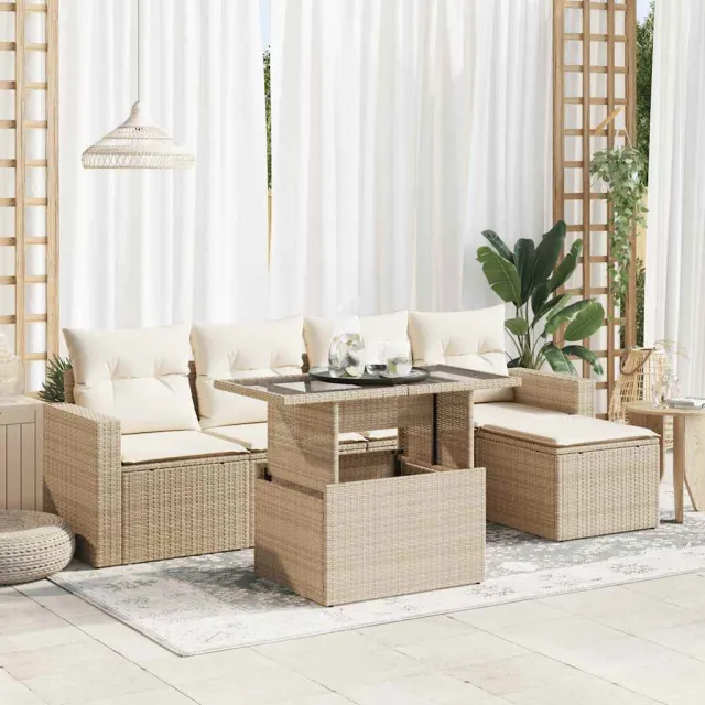 vidaXL 6-delige Loungeset met kussens poly rattan beige, foto 2