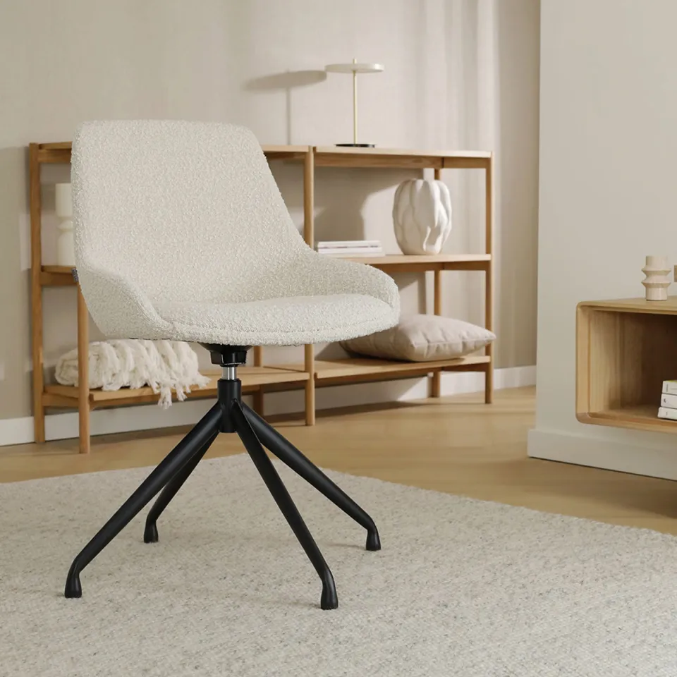Nolon Nola-Isa draaibare eetkamerstoel bouclé beige - zwart onderstel, foto 2