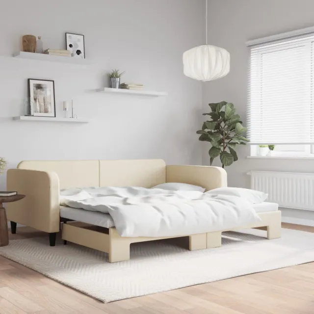 vidaXL Slaapbank met onderschuifbed 100x200 cm stof crèmekleurig