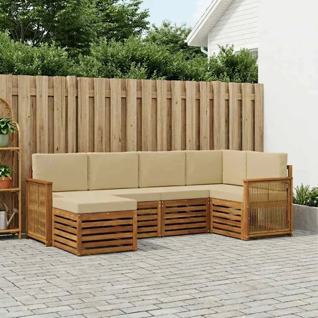 vidaXL Buiten bankenset 6 st 5-zits Natuurlijk en Beige