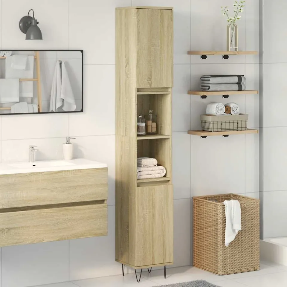 vidaXL Badkamerkast 30x30x190 cm bewerkt hout sonoma eikenkleurig, foto 2