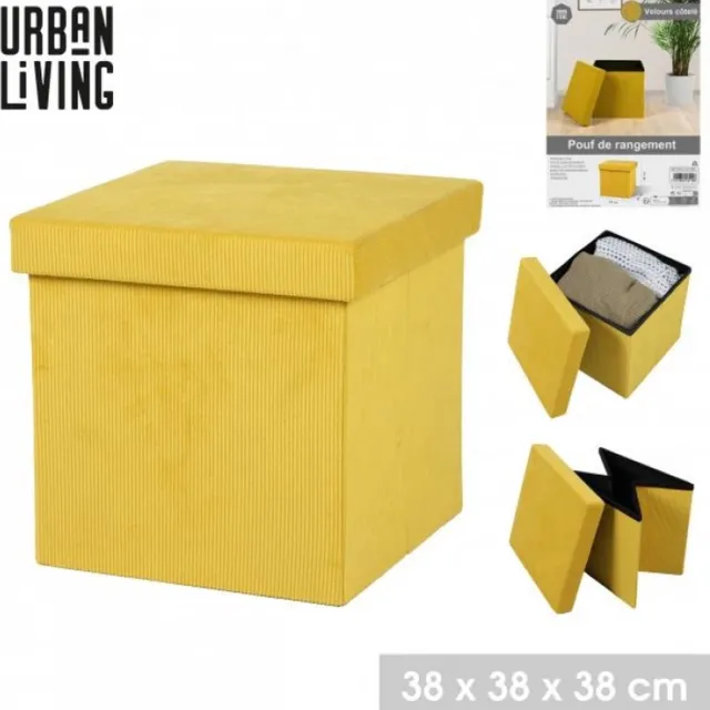 Urban Living KUBE “CORDUROY” MOSTERDGEEL OPBERGPOEF 37,5XH37,5CM