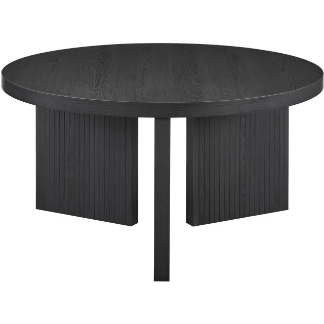 SONNENH Ronde salontafel met geribbelde paneelpoten - Zwart MDF - Diameter 80 cm