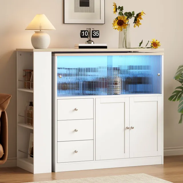 DESMIU Keukeneiland - Uitklapbaar Tafelblad Met Draaimechanisme En Opbergruimte - Voor Keuken En Eetkamer - Wit MDF - 172 x 40 x 96 cm