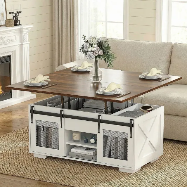VOWNER in hoogte verstelbare salontafel, 3-in-1 multifunctionele woonkamertafel Nussbaum