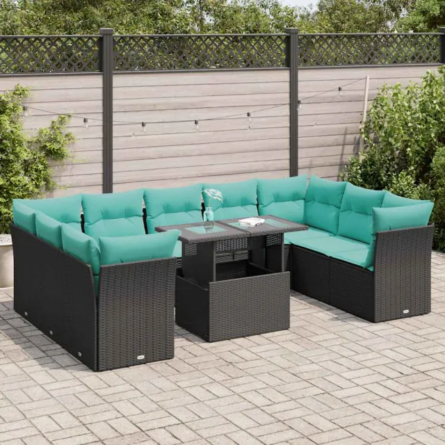 vidaXL 10-delige Loungeset met kussens poly rattan acacia zwart, foto 2