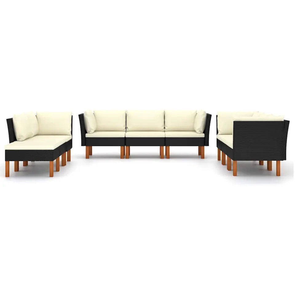 vidaXL 9-delige Loungeset met kussens poly rattan zwart