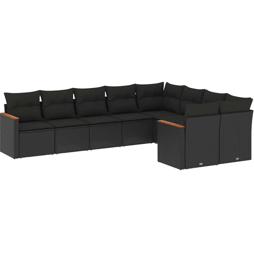 vidaXL 9-delige Loungeset met kussens poly rattan zwart, foto 3