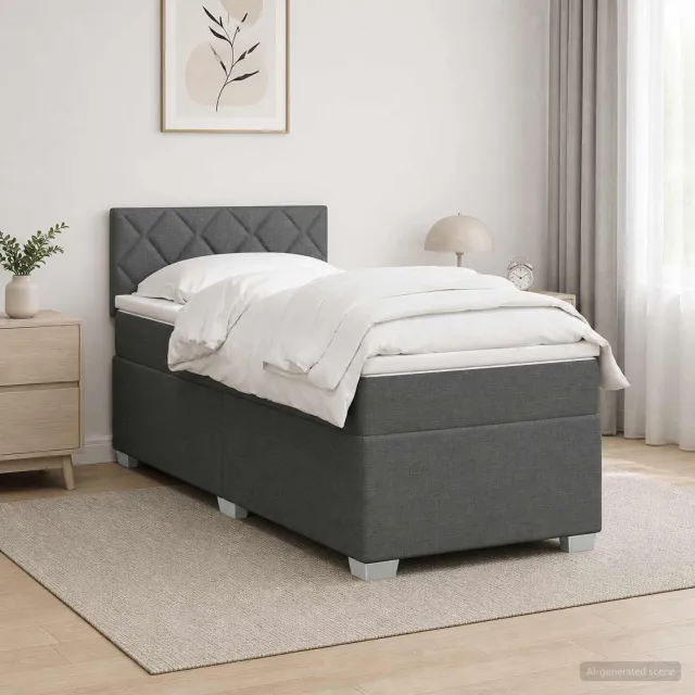 vidaXL Boxspring Bed met Matras en LED Donkergrijs Enkel Stof