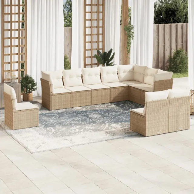 vidaXL 10-delige Loungeset met kussens poly rattan beige, foto 2