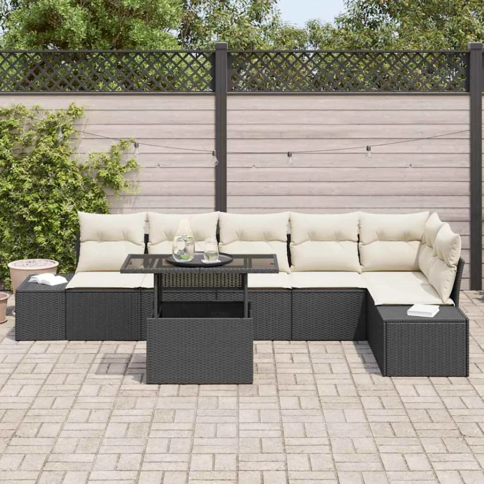 vidaXL Tuin Sofa Set 7 st Zwart poly rattan, foto 3