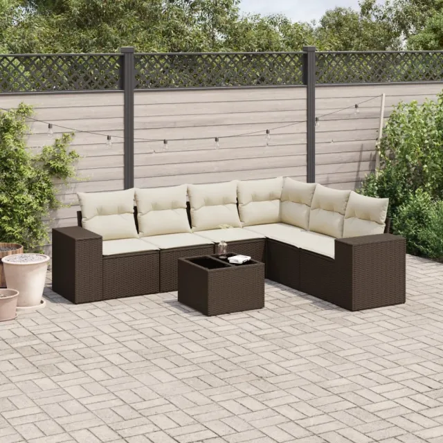 vidaXL 7-delige Loungeset met kussens poly rattan bruin, foto 2