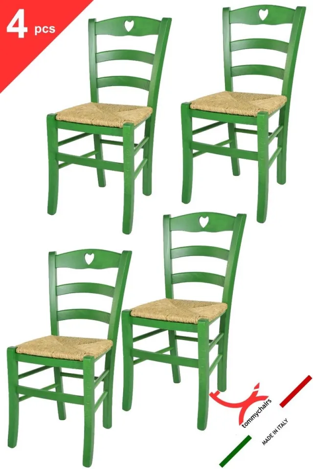 t m c s Tommychairs Cuore - Eetkamerstoelen - Set van 4 - Groen - Rotan & Hout