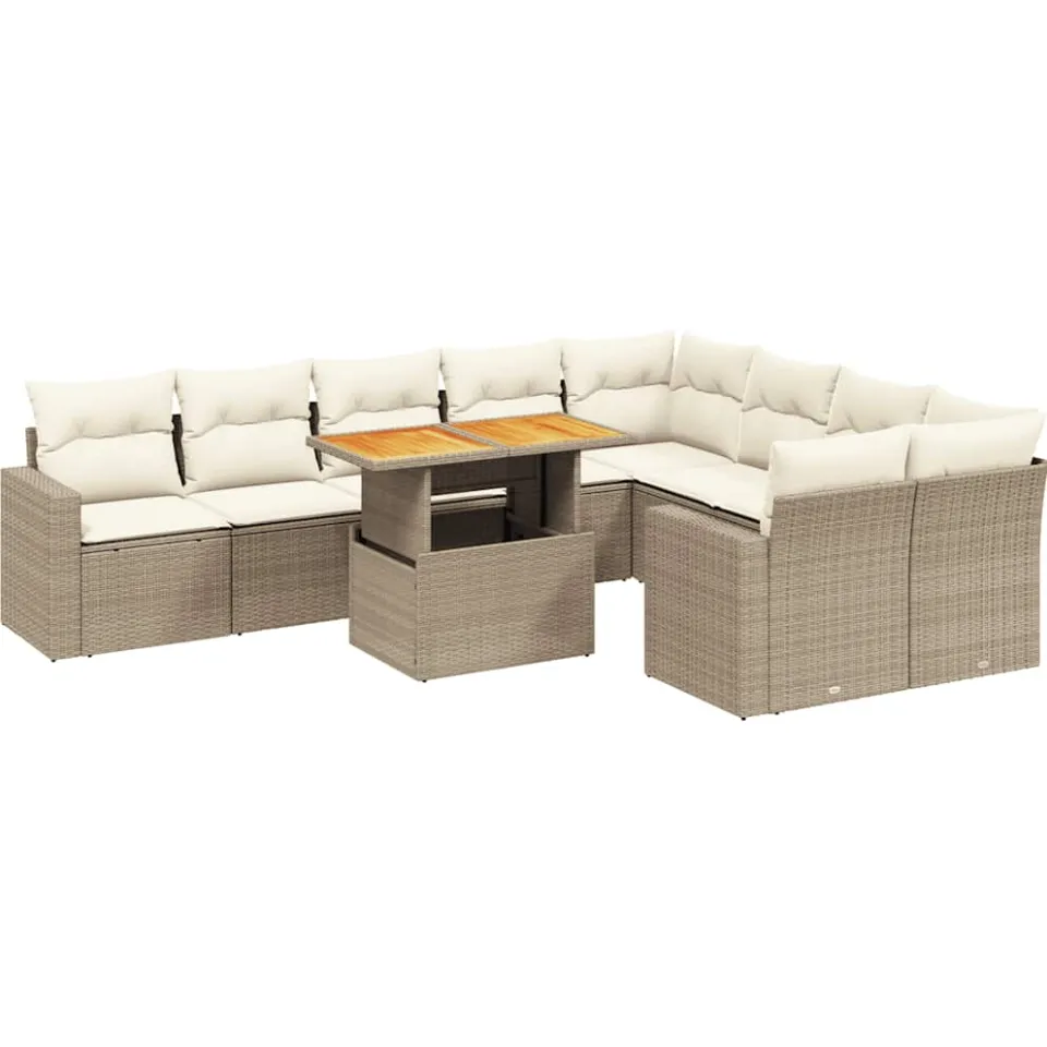 vidaXL 10-delige Loungeset met kussens poly rattan beige, foto 3