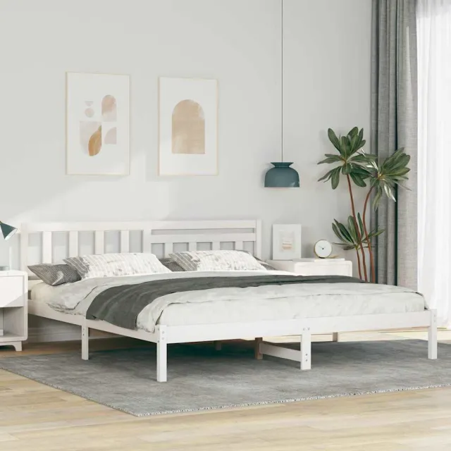 vidaXL Bedframe met hoofdeinde Wit 200 x 200 cm Massief grenenhout