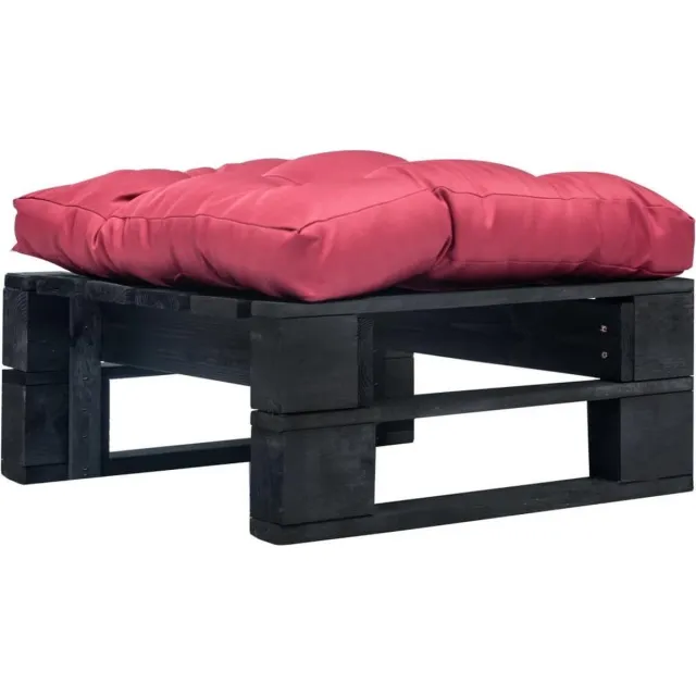 vidaXL Tuinpoef - met - rood - kussen - pallet - hout - zwart Zwart en rood