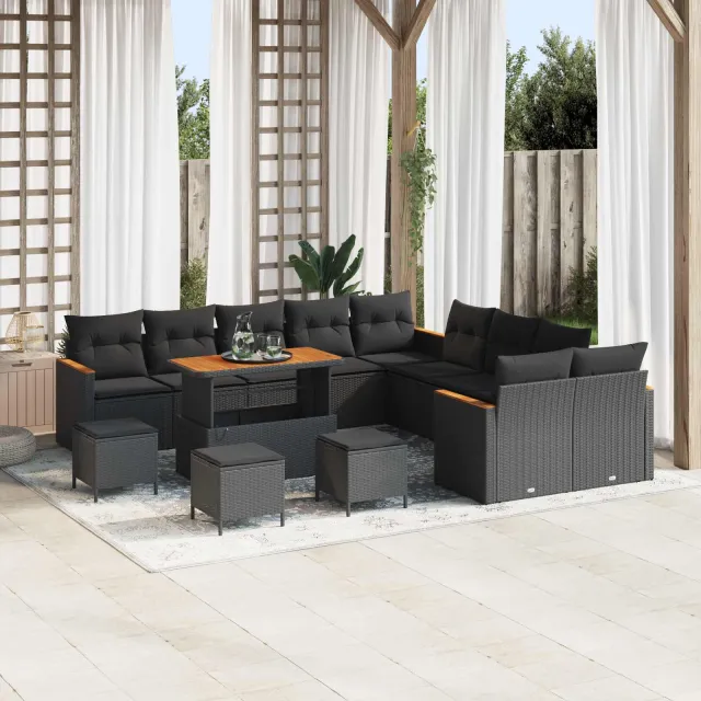 vidaXL Tuinbankenset 14 st Zwart poly rattan