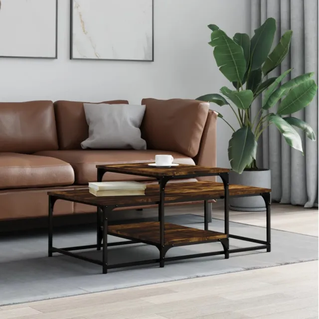 vidaXL Salontafel 102x60x45 cm bewerkt hout gerookt eikenkleurig, foto 2