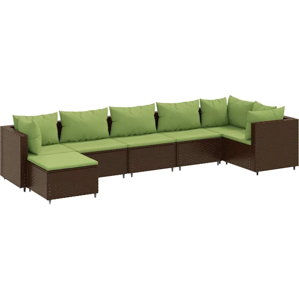 vidaXL 7-delige Loungeset met kussens poly rattan bruin, foto 3