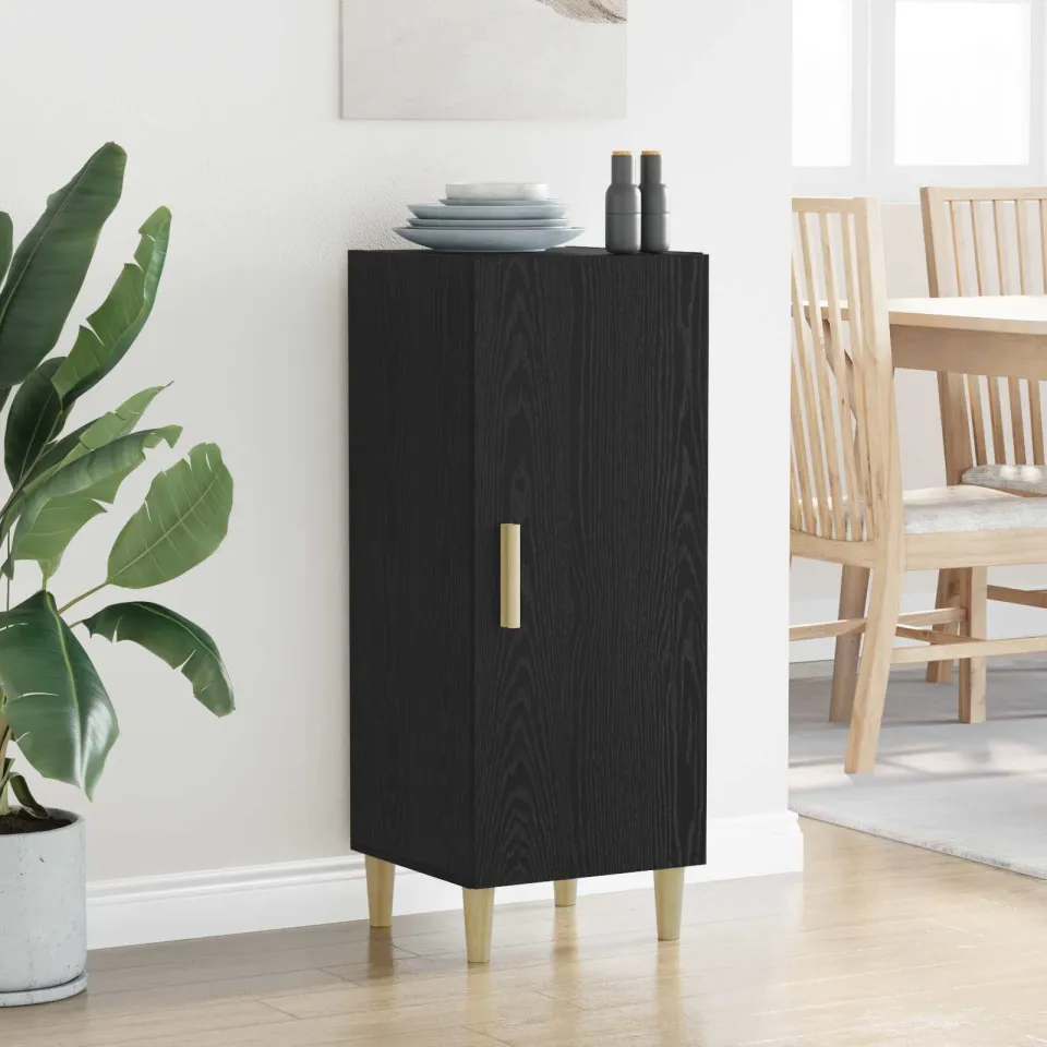 vidaXL Dressoir Zwart Eiken 34,5 x 34 x 90 cm Bewerkt hout, foto 3