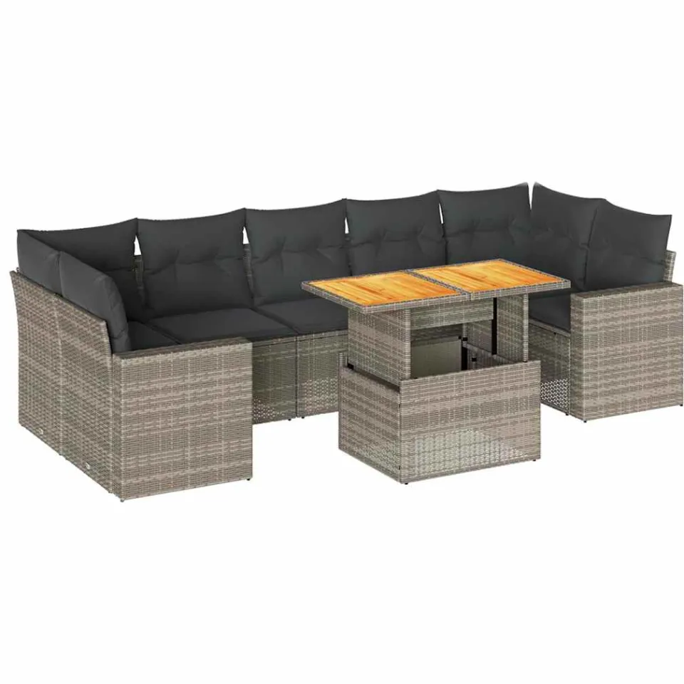 vidaXL 8-delige Loungeset met kussens poly rattan grijs, foto 3