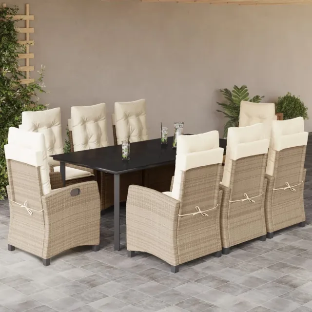 vidaXL 9-delige Tuinset met kussens poly rattan beige, foto 2