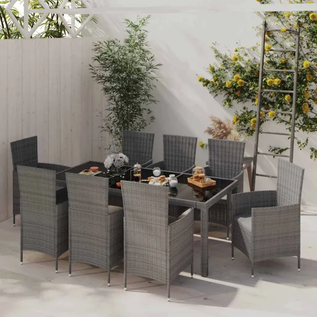 vidaXL 9-delige Tuinset met kussens poly rattan grijs, foto 2