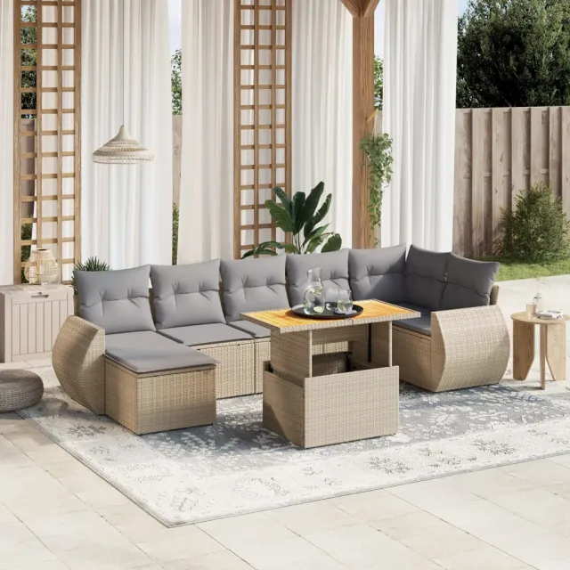 vidaXL 8-delige Loungeset met kussens poly rattan beige, foto 2