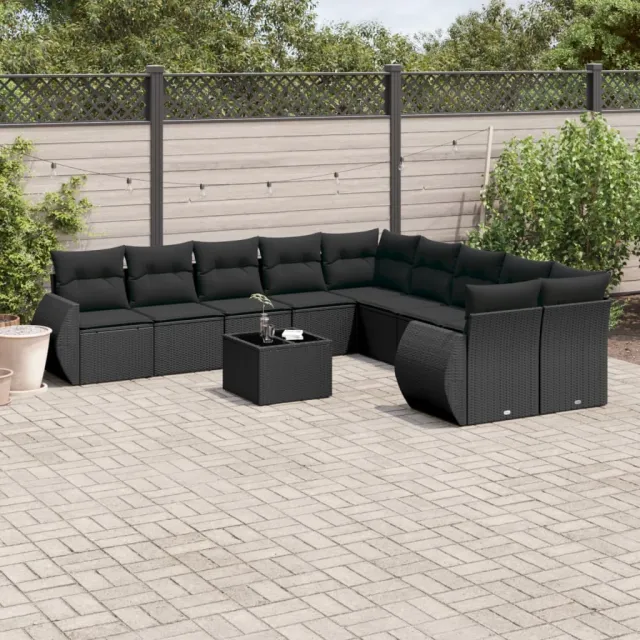 vidaXL 11-delige Loungeset met kussens poly rattan zwart, foto 2