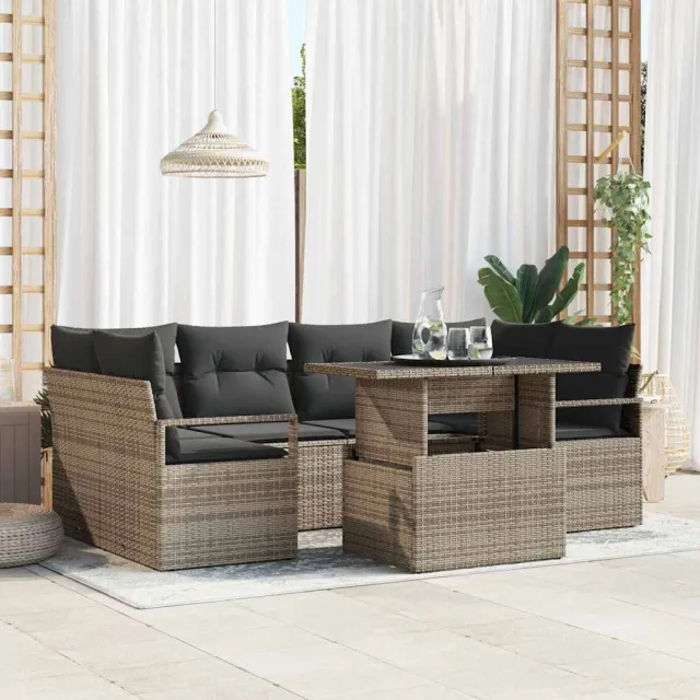 vidaXL Tuin Sofa Set 7 st Grijs Poly riet, foto 2