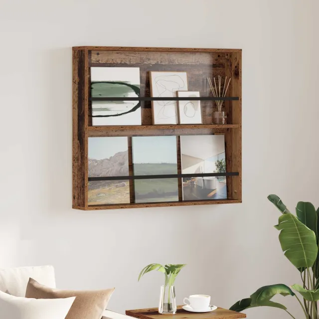 vidaXL Tijdschrift Rek met plank Oudhout 80 x 12 x 70 cm Bewerkt hout bruin, foto 2