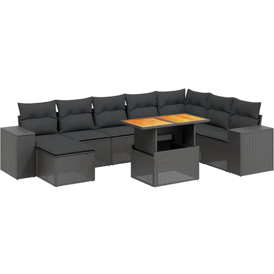 vidaXL 9-delige Loungeset met kussens poly rattan zwart